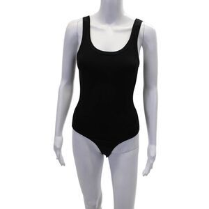 Philanthropy Womens Sleeveless Scoop Neck Open Knit Trim Bodysuit Black Small